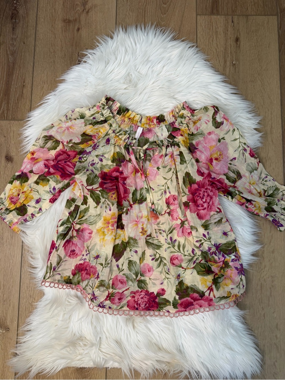 Zimmermann Floral Ruffled Blouse Pink & Green 100% Cotton Girls Size 8